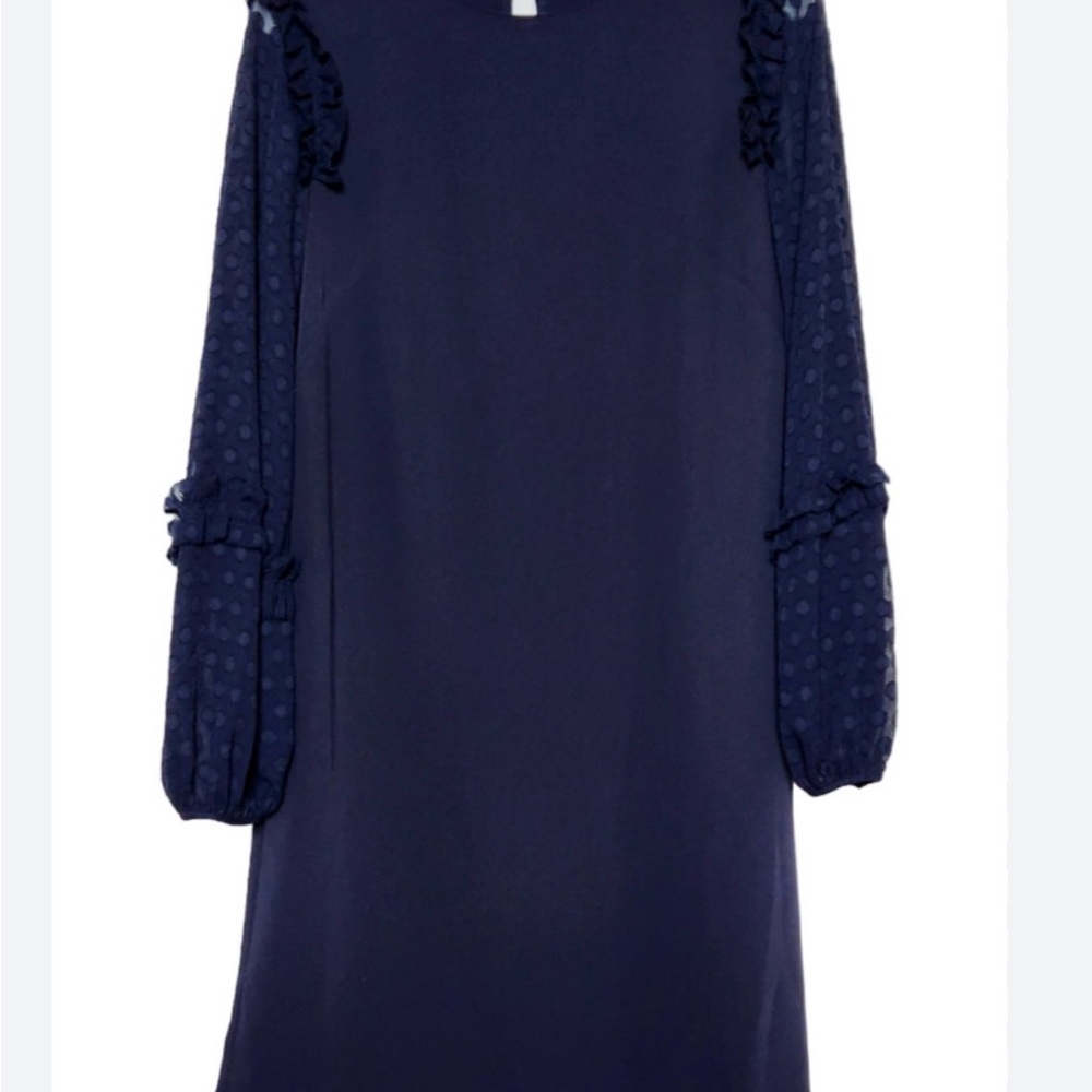 Elegant Navy Blue Dress with Polkadot  Sleeves